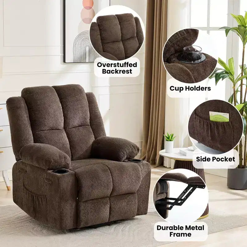 Power Lift Recliner Chair with Heat & Massage, Oversized Electric Lift Recliner with Side Pocket, Single Sofa Seat for Living Room
