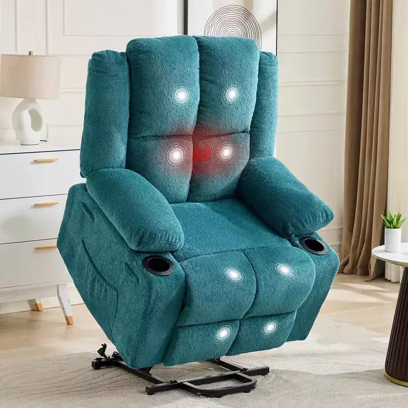 Power Lift Recliner Chair with Heat & Massage, Oversized Electric Lift Recliner with Side Pocket, Single Sofa Seat for Living Room