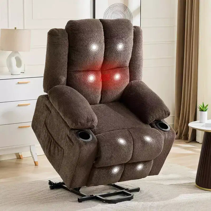 Power Lift Recliner Chair with Heat & Massage, Oversized Electric Lift Recliner with Side Pocket, Single Sofa Seat for Living Room