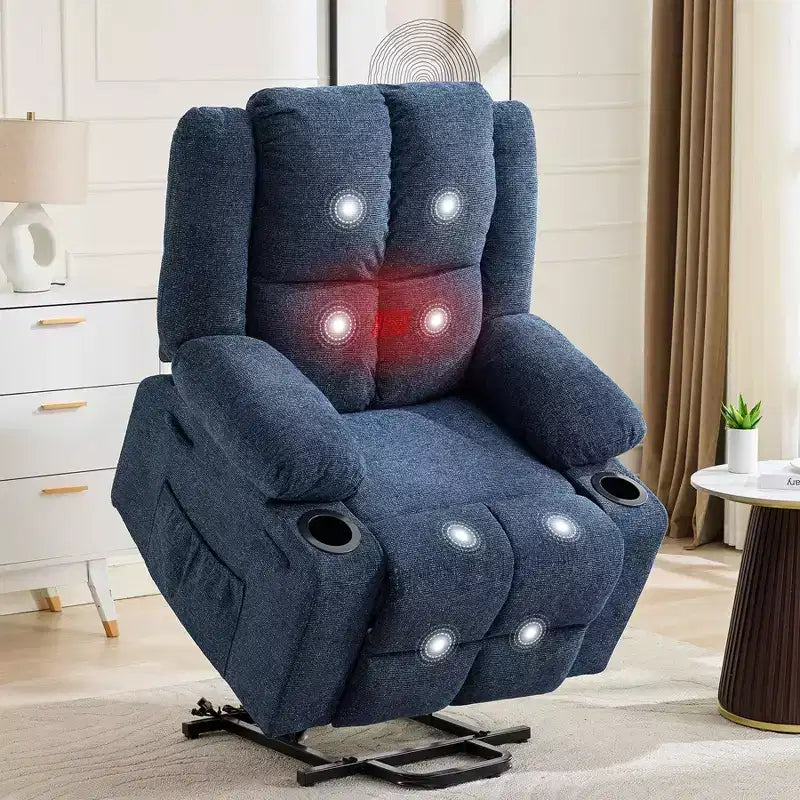 Power Lift Recliner Chair with Heat & Massage, Oversized Electric Lift Recliner with Side Pocket, Single Sofa Seat for Living Room