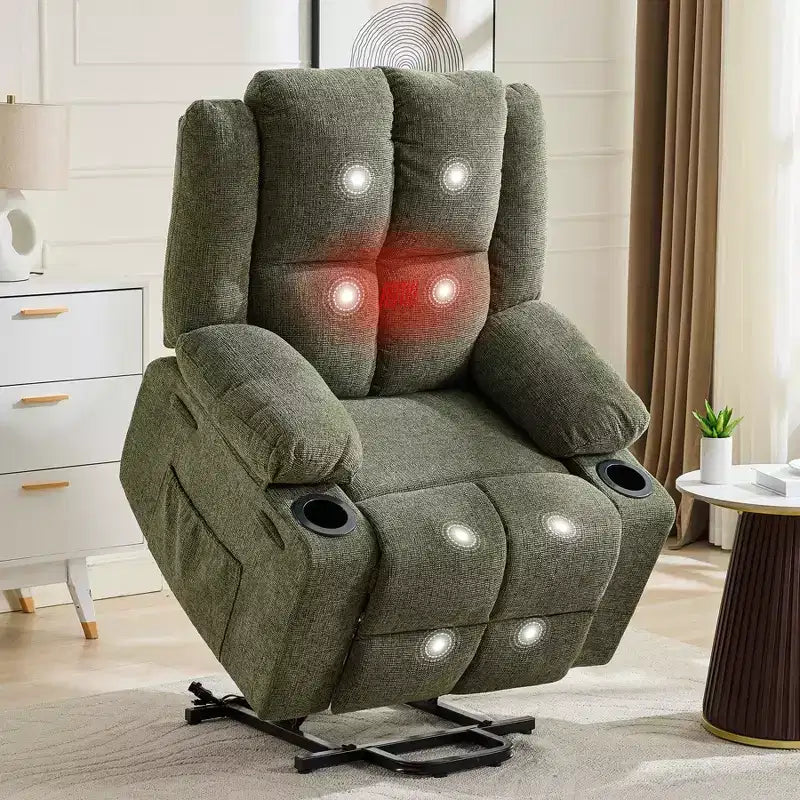 Power Lift Recliner Chair with Heat & Massage, Oversized Electric Lift Recliner with Side Pocket, Single Sofa Seat for Living Room