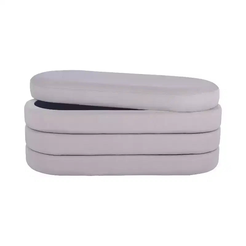 Okak Modern Stylish Soft Fabric Storage Bench with Reversible Wooden Tray Top,Comfort Ottoman Coffee Table for Bedroom,Living Room