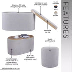 Okak Modern Stylish Soft Fabric Storage Bench with Reversible Wooden Tray Top,Comfort Ottoman Coffee Table for Bedroom,Living Room