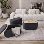 Okak Modern Stylish Soft Fabric Storage Bench with Reversible Wooden Tray Top,Comfort Ottoman Coffee Table for Bedroom,Living Room