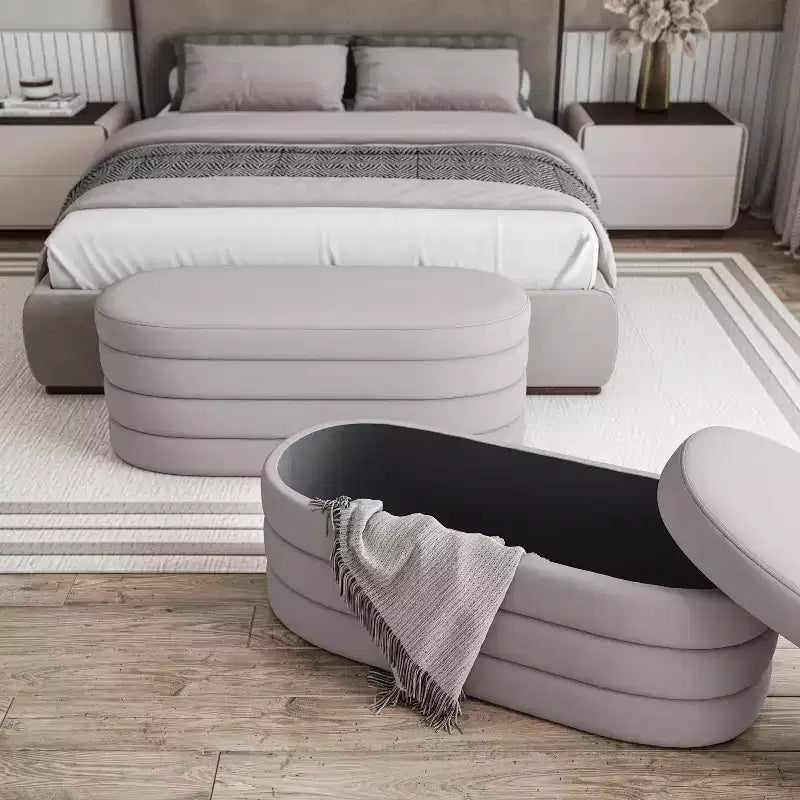 Okak Modern Stylish Soft Fabric Storage Bench with Reversible Wooden Tray Top,Comfort Ottoman Coffee Table for Bedroom,Living Room