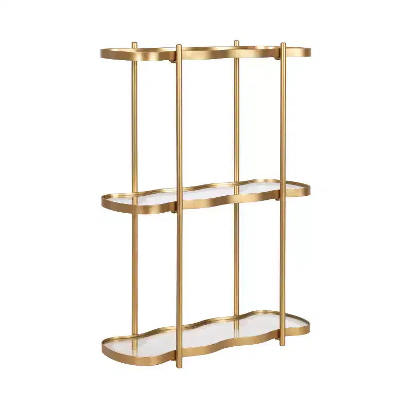 Kate and Laurel Curventi Tiered Wall Shelf Glass and Metal, Gold, 21x8x28