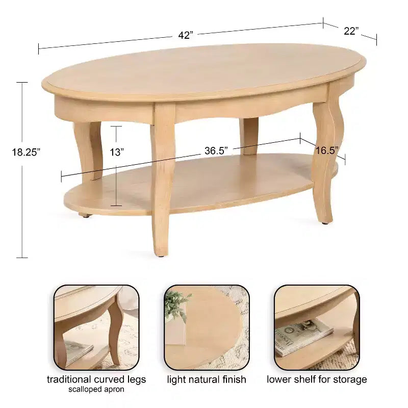 Kate and Laurel Sutherlin Wood Coffee Table, 42x22x19, Natural