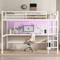 Bellemave Metal Queen Size Loft Bed with Power Outlet and LED Lighted, Space-Saving, Noise Reduced, White