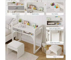 Fa tanulóasztal- és szék szett, íróasztal tágas szövetfiókokkal és beépített tolltartóval a rendezett tanuláshoz