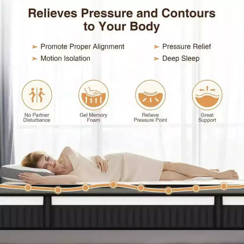 Matelas queen, matelas hybride de 14 pouces en mousse à mémoire de forme avec gel et ressorts ensachés individuellement, matelas queen emballé sous vide, certifié CertiPUR-US