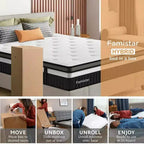 Matelas queen, matelas hybride de 14 pouces en mousse à mémoire de forme avec gel et ressorts ensachés individuellement, matelas queen emballé sous vide, certifié CertiPUR-US