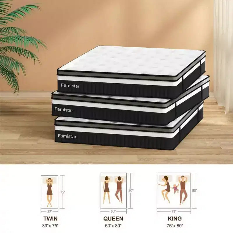 Matelas queen, matelas hybride de 14 pouces en mousse à mémoire de forme avec gel et ressorts ensachés individuellement, matelas queen emballé sous vide, certifié CertiPUR-US