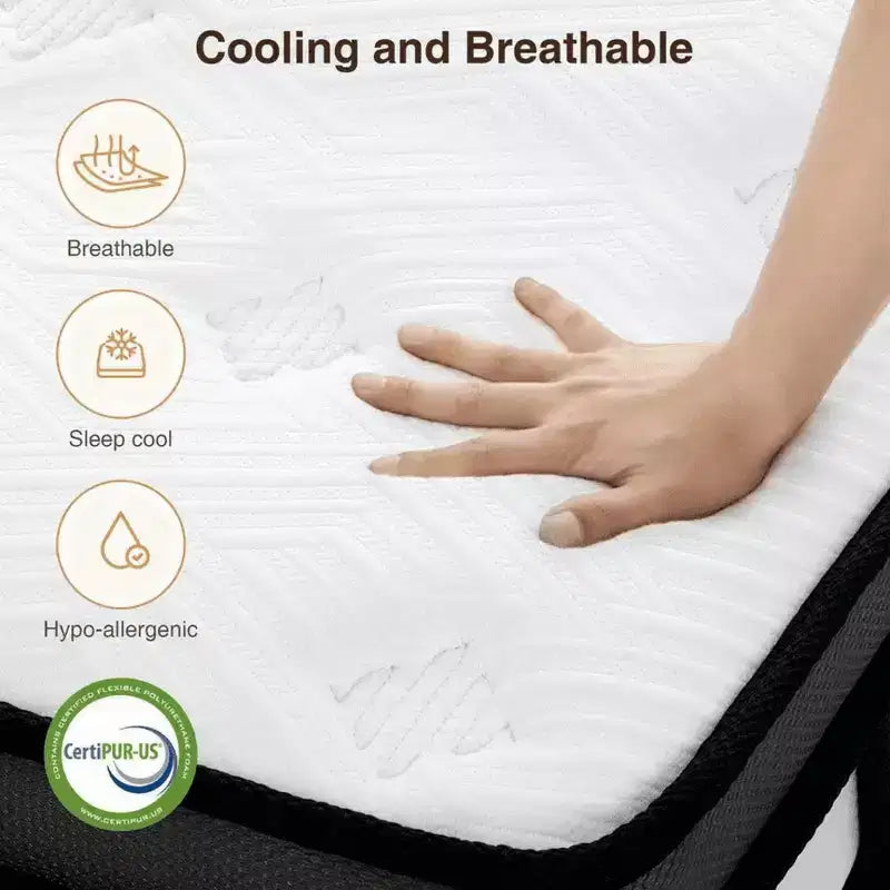 Matelas queen, matelas hybride de 14 pouces en mousse à mémoire de forme avec gel et ressorts ensachés individuellement, matelas queen emballé sous vide, certifié CertiPUR-US