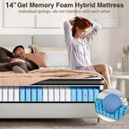 Matelas queen, matelas hybride de 14 pouces en mousse à mémoire de forme avec gel et ressorts ensachés individuellement, matelas queen emballé sous vide, certifié CertiPUR-US