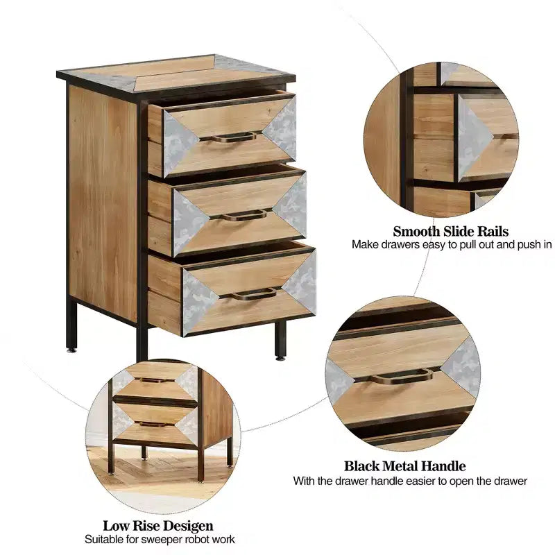 Wooden Floor 3 Drawers, Freestanding Entryway Storage Unit Console Table, Modern Organizer Cabinet for Living Room, Bedroom, ,Hallway & Office