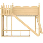 Lit mezzanine double Bellemave avec garde-corps, étagères et armoire de rangement, cadre en bois massif avec toboggan et échelles amovibles pour enfants, finition naturelle