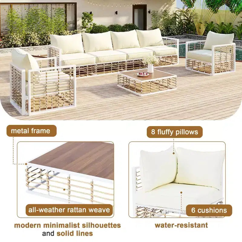 Whisen modern, minimalista, 7 részes moduláris teraszkanapé-garnitúra, minden időjárási körülményre alkalmas kerti társalgóbútor-garnitúra