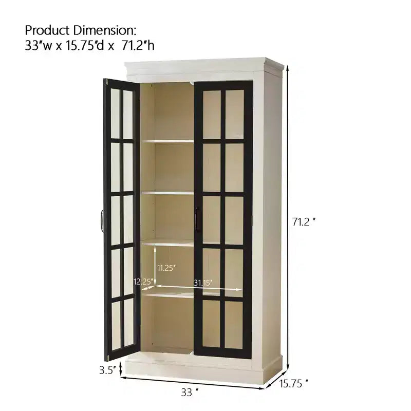 71.2 Tall Display Cabinet with Glass Doors, 5 Tiers Curio Display Case with 2 Adjustable Shelves and 2 Fixed Shelves