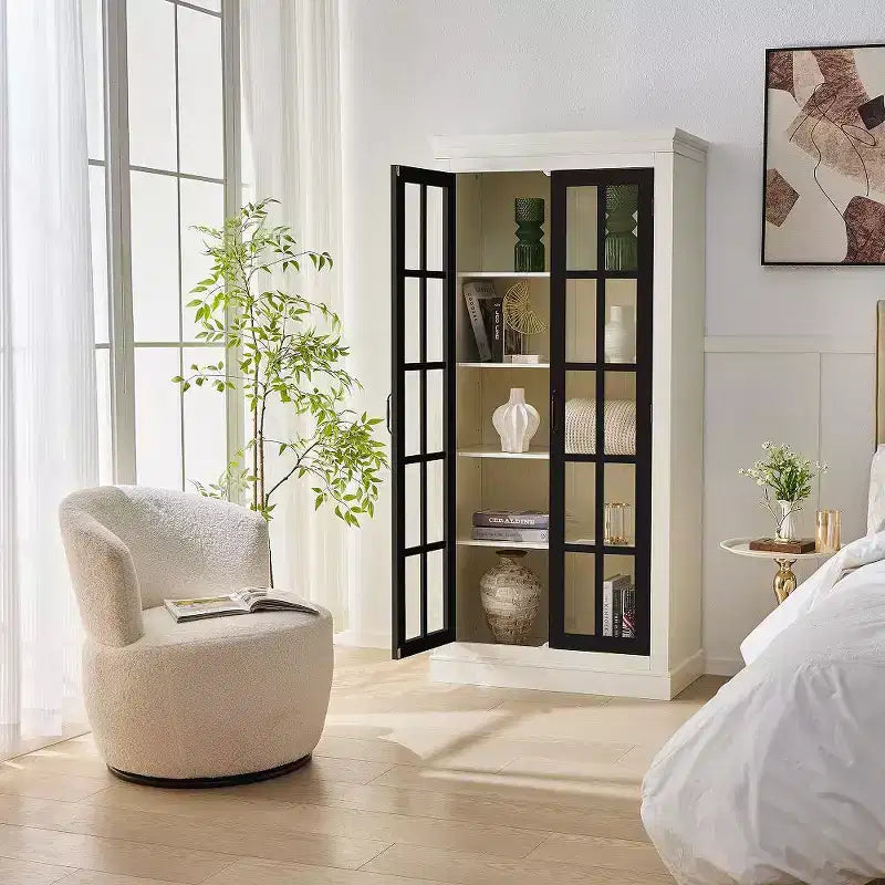 71.2 Tall Display Cabinet with Glass Doors, 5 Tiers Curio Display Case with 2 Adjustable Shelves and 2 Fixed Shelves