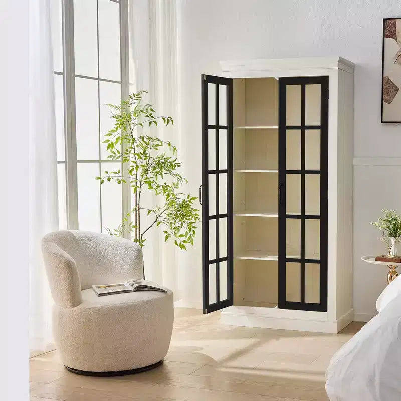 71.2 Tall Display Cabinet with Glass Doors, 5 Tiers Curio Display Case with 2 Adjustable Shelves and 2 Fixed Shelves