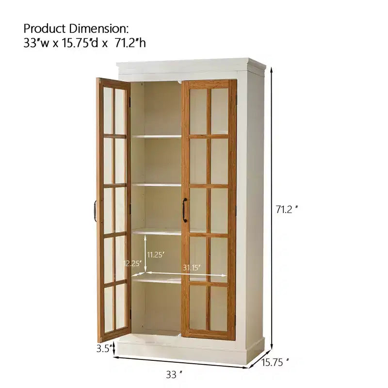 71.2 Tall Display Cabinet with Glass Doors, 5 Tiers Curio Display Case with 2 Adjustable Shelves and 2 Fixed Shelves
