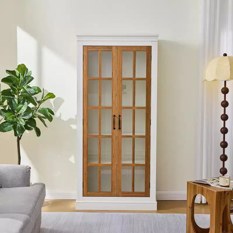 71.2 Tall Display Cabinet with Glass Doors, 5 Tiers Curio Display Case with 2 Adjustable Shelves and 2 Fixed Shelves