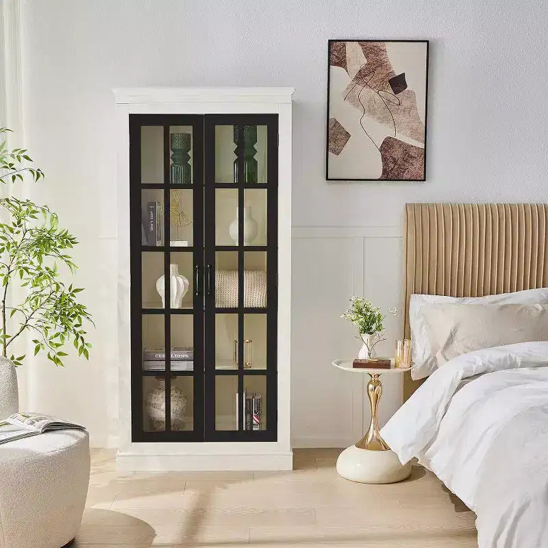 71.2 Tall Display Cabinet with Glass Doors, 5 Tiers Curio Display Case with 2 Adjustable Shelves and 2 Fixed Shelves
