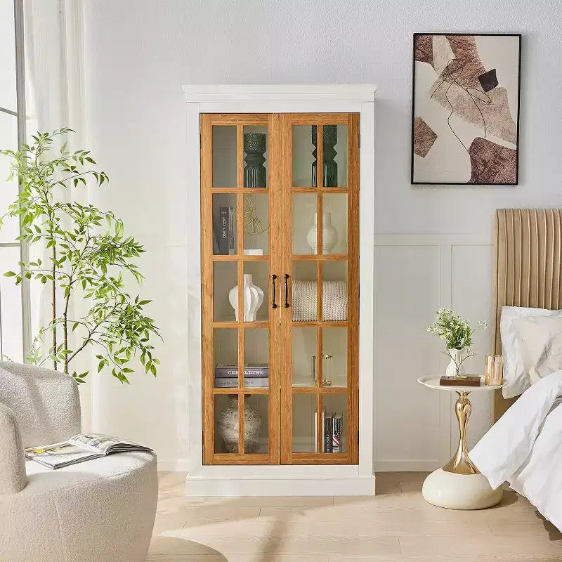 71.2 Tall Display Cabinet with Glass Doors, 5 Tiers Curio Display Case with 2 Adjustable Shelves and 2 Fixed Shelves
