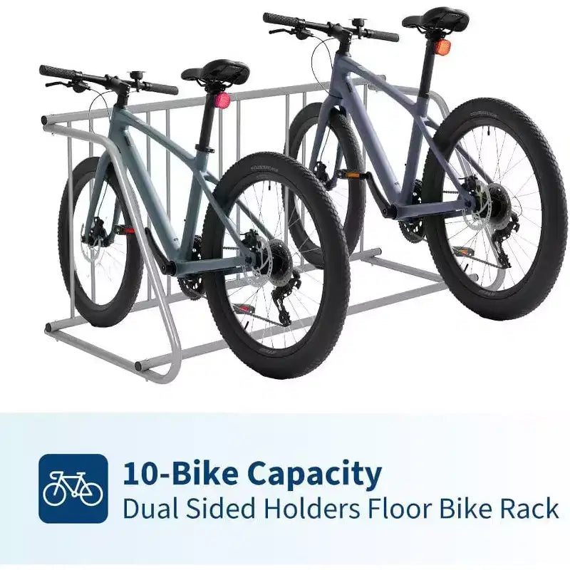 Floor Bike Rack, 10-Bike Dual-Side Grid Bicycle Floor Parking Stand, All-Steel Garage Bike Rack, Storage Stand for Streets, Yards & Bike Events