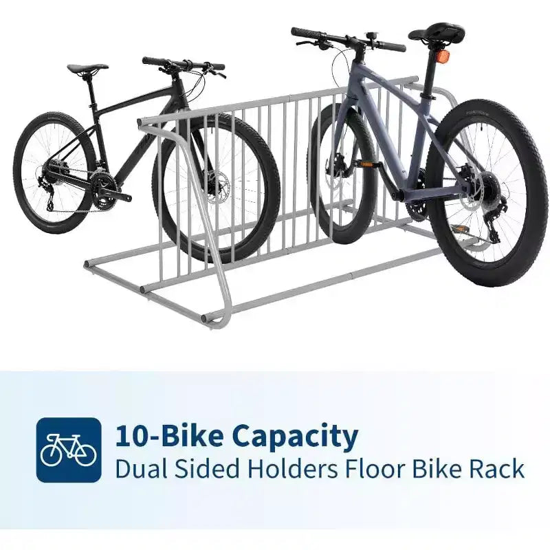 Floor Bike Rack, 10-Bike Dual-Side Grid Bicycle Floor Parking Stand, All-Steel Garage Bike Rack, Storage Stand for Streets, Yards & Bike Events