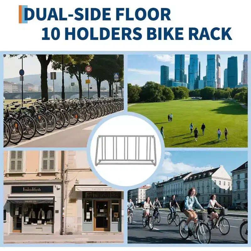 Floor Bike Rack, 10-Bike Dual-Side Grid Bicycle Floor Parking Stand, All-Steel Garage Bike Rack, Storage Stand for Streets, Yards & Bike Events