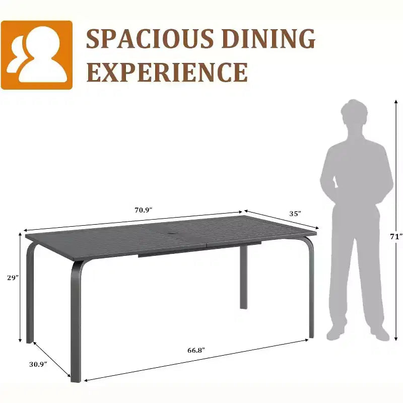 COZONY Ensemble repas de jardin 9 pièces avec table et chaises en aluminium de 71 pouces, mobilier de jardin résistant aux intempéries avec trou pour parasol, pour 8 personnes