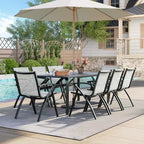 COZONY Ensemble repas de jardin 9 pièces avec table et chaises en aluminium de 71 pouces, mobilier de jardin résistant aux intempéries avec trou pour parasol, pour 8 personnes