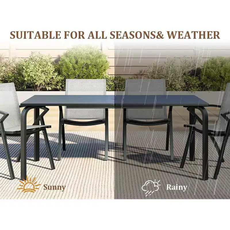 COZONY Ensemble repas de jardin 9 pièces avec table et chaises en aluminium de 71 pouces, mobilier de jardin résistant aux intempéries avec trou pour parasol, pour 8 personnes