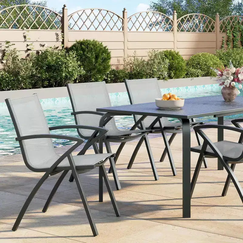 COZONY Ensemble repas de jardin 9 pièces avec table et chaises en aluminium de 71 pouces, mobilier de jardin résistant aux intempéries avec trou pour parasol, pour 8 personnes