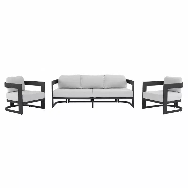 Christopher Knight Home Qiros modern, 3 részes alumínium teraszülőgarnitúra 3 személyes kanapéval és 2 klubf fotellel