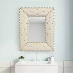 Rectangular Rivet Decor Wall Mirror, PU-Wrapped MDF Frame