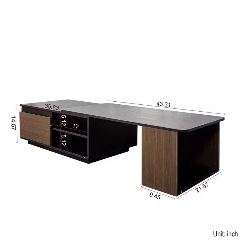 TUYOHW Extandable Coffee Table with 2 Drawers & Shelves,Luxurious Walnut Brown/Black Finish Accent Table for Living Room,Home Decor