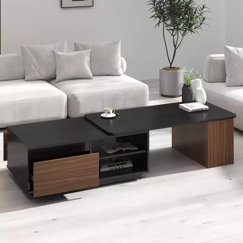TUYOHW Extandable Coffee Table with 2 Drawers & Shelves,Luxurious Walnut Brown/Black Finish Accent Table for Living Room,Home Decor