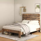 Queen Size Bed Frame, Wood Platform Bed Frame, Noise Free, Large Under Bed Storage, Dark Brown