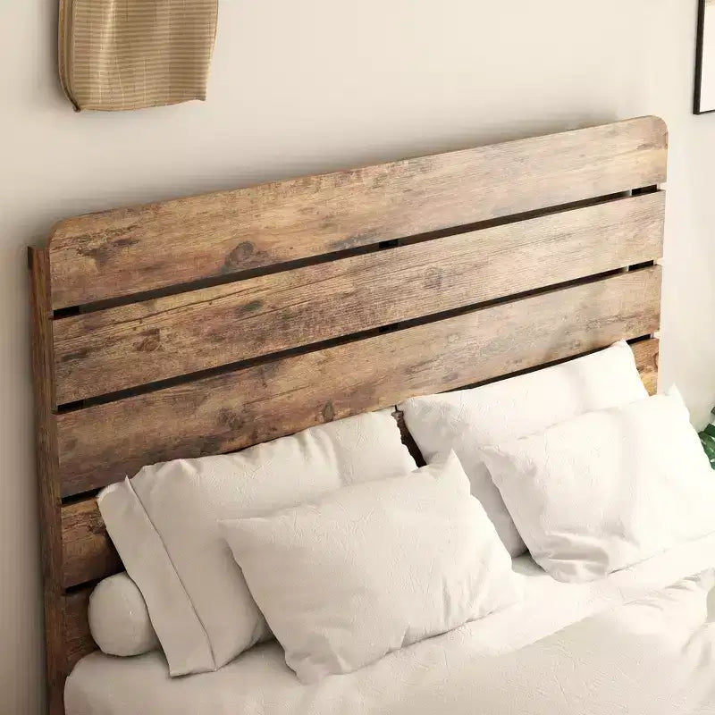 Queen Size Bed Frame, Wood Platform Bed Frame, Noise Free, Large Under Bed Storage, Dark Brown