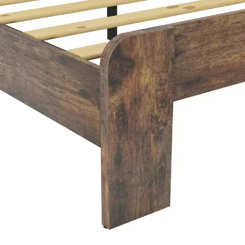 Queen Size Bed Frame, Wood Platform Bed Frame, Noise Free, Large Under Bed Storage, Dark Brown