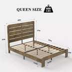 Queen Size Bed Frame, Wood Platform Bed Frame, Noise Free, Large Under Bed Storage, Dark Brown