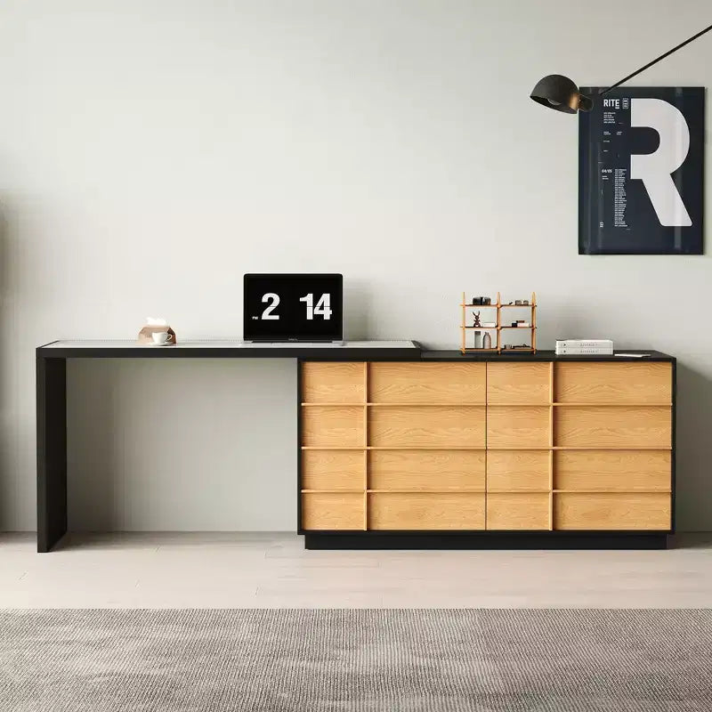 Luck Live Modern Extendable Rotating L-Shaped Desk with 6 Drawers, Reversible Home Office Computer Desk