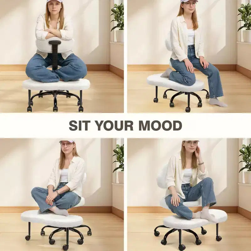 KERDOM keresztlábú irodai szék, ADHD-meditációhoz, térdelő jógaszék, magasságállítható, deréktámasszal, szélesített lábtartóval és kerekekkel, fekete