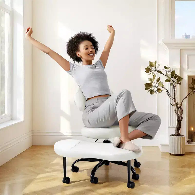 KERDOM keresztlábú irodai szék, ADHD-meditációhoz, térdelő jógaszék, magasságállítható, deréktámasszal, szélesített lábtartóval és kerekekkel, fekete
