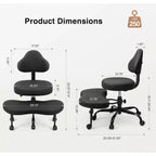 KERDOM keresztlábú irodai szék, ADHD-meditációhoz, térdelő jógaszék, magasságállítható, deréktámasszal, szélesített lábtartóval és kerekekkel, fekete