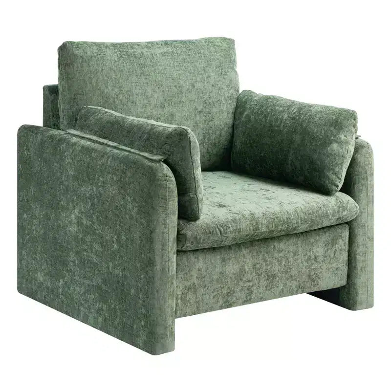 Modern Upholstered Accent Chair with Armrests Thick Cushion for Living Room Bedroom - Green