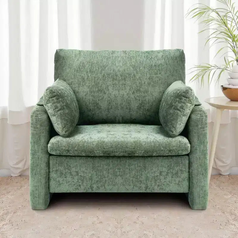 Modern Upholstered Accent Chair with Armrests Thick Cushion for Living Room Bedroom - Green