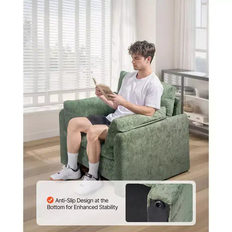 Modern Upholstered Accent Chair with Armrests Thick Cushion for Living Room Bedroom - Green